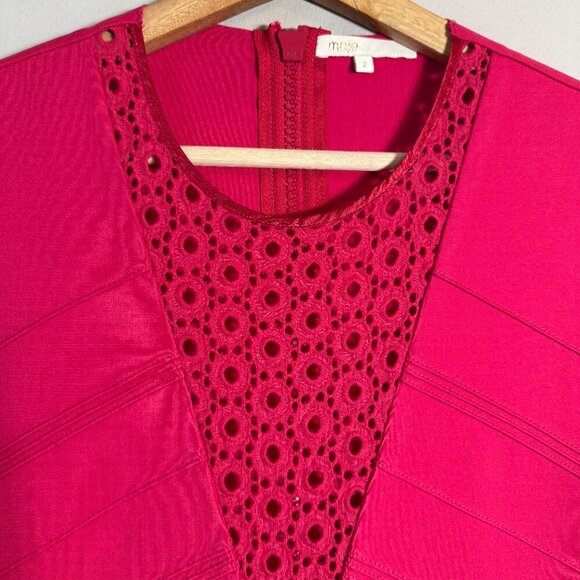 Maje Eyelet Scuba Fit & Flare Mini Dress Women's 2 Medium Pink Cocktail Party - Picture 7 of 13